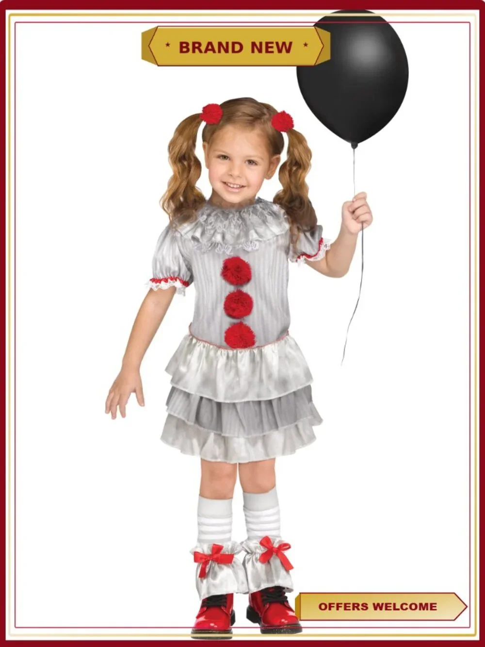Toddler Carnevil Clown Halloween Costume 2T Circus Dress Knee Socks
